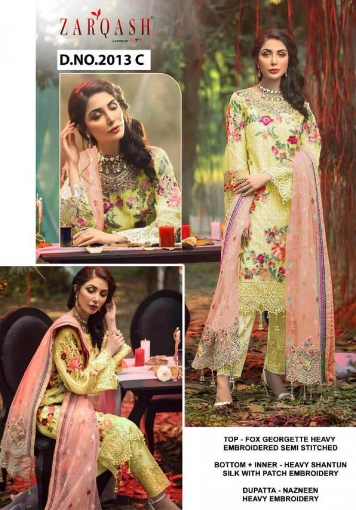 Zarqash Adans Hit's Designer Georgette Embroidery Pakistani Style Salwar catalog 