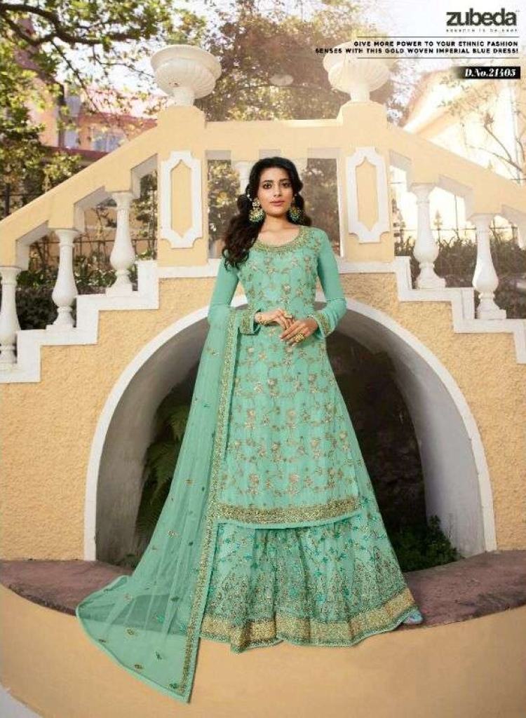 Zubeda Nazm Hitlist Pure Dola Jacquard With Gota Jari Work Salwar Suits Catalog 