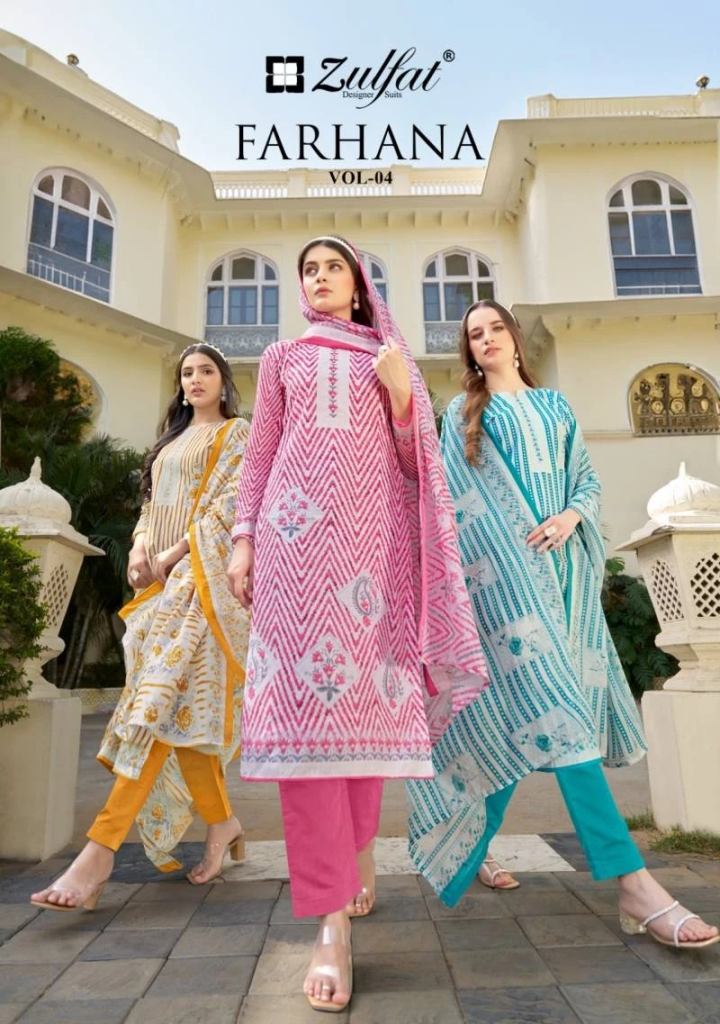 Zulfat Farhana Vol 4 Cotton Printed Casual Wear Salwar Suit 
