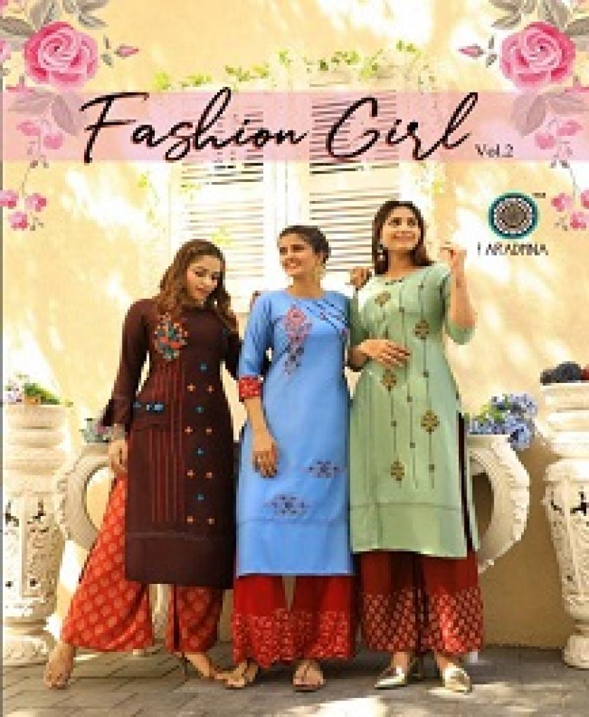 AARADHNA FASHION GIRL 2 HEAVY RAYON EMBROIDERED KURTI WITH PRINTED PLAZO