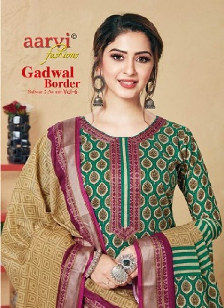 AARVI GADHWAL BORDER 6 PRINTED PURE CAMBRIC