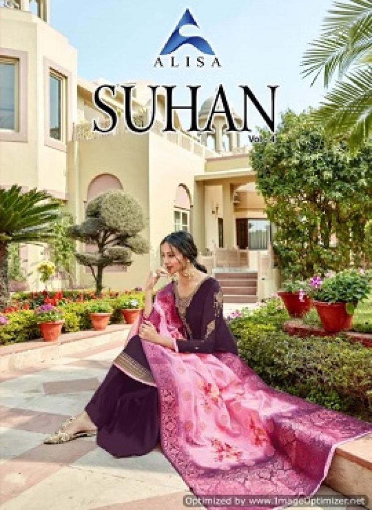 Alisa Suhan 4 Heavy Satin Georgette Designer Salwar Suits collection