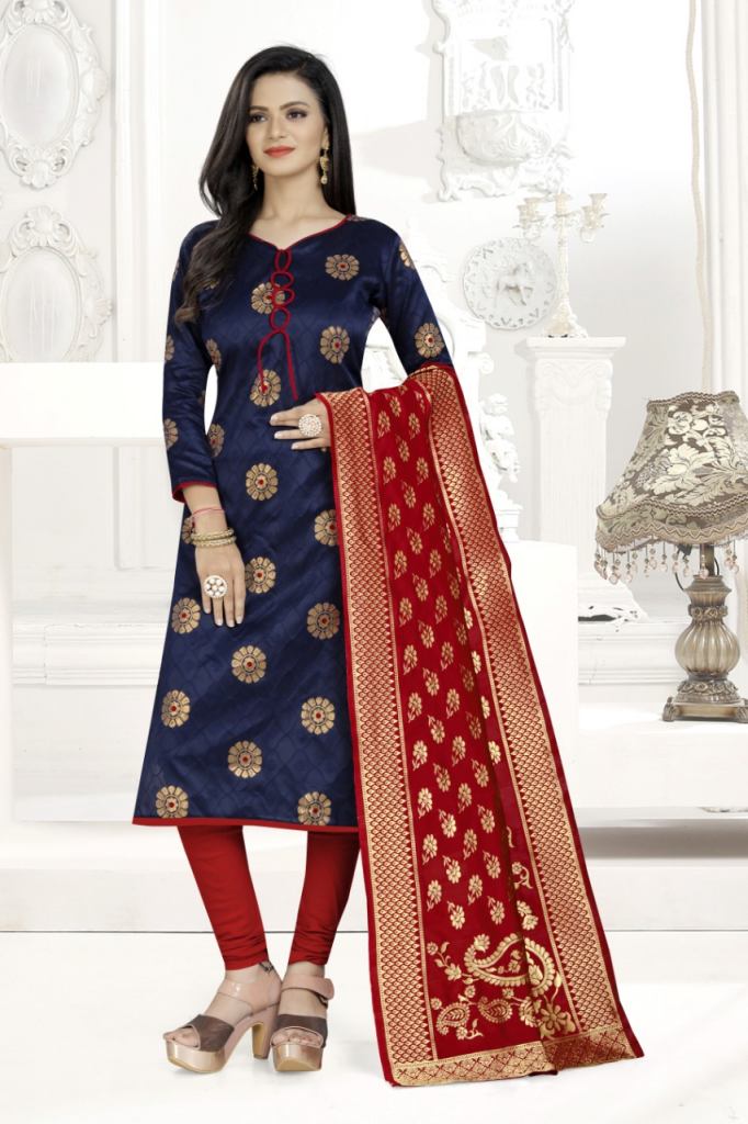 Buy Attractive Banarasi Cotton Silk Dress Material, Suit With Jacquard Work  - Orange (KDB-1893536)