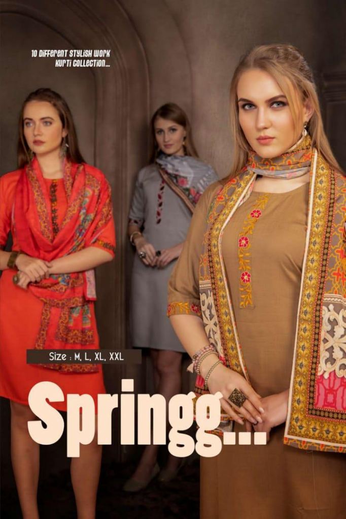 FT SPRINGG HEAVY RAYON SLUB KURTI WITH PRINTED DUPATTA