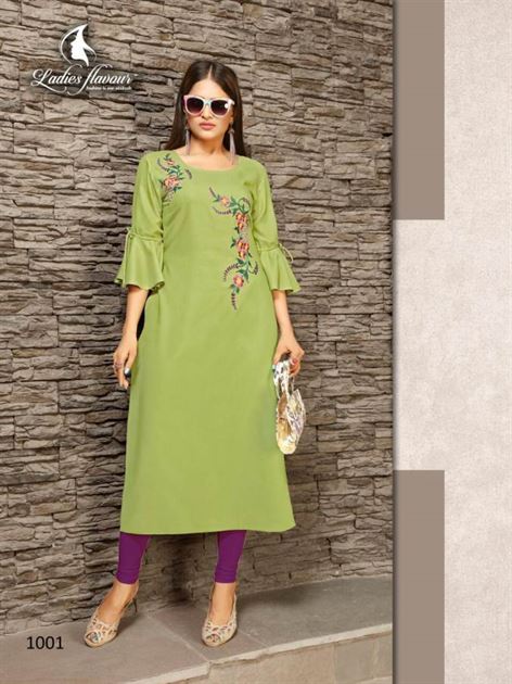 Wooglee Sparkle Rayon Hand Work Designer Straight Style Kurtis Wholesaler  Surat