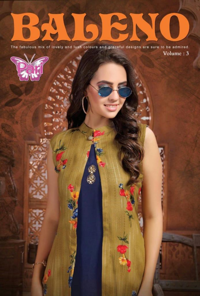 PARI BALENO 3 HEAVY RAYON KURTI WITH PRINTED SHRUG