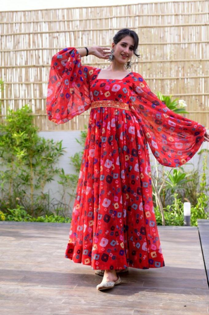 MultiPrinted Bell Sleeves Block Printed Long Dress  MISSPRINT