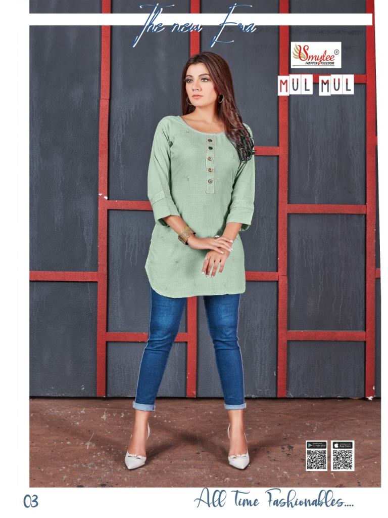 smylee Mul Mul short Kurti design  Designer catalog,