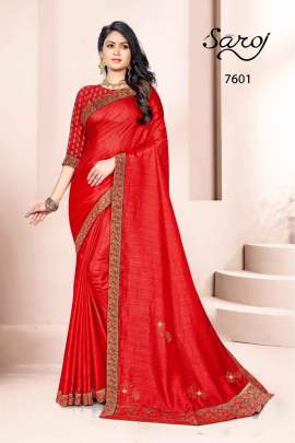 Blood Red Fancy Silk Saree Single Available In Surat