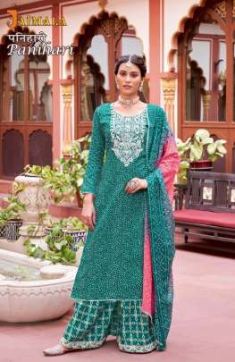 Jaimala Panihari Catalog Stylish Fancy Wear Jam Bandhej Printed Ladies Dress Materials 