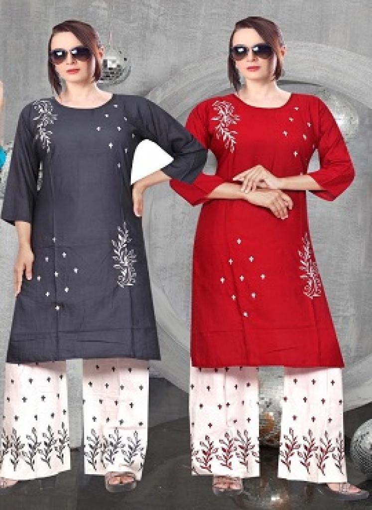 TRENDY 468 RAYON EMBROIDERED KURTI WITH PLAZO