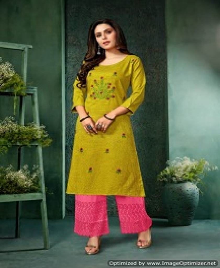 VESH PAKHI HEAVY RAYON SELF EMBROIDERED KURTI WITH CHIKANKARI BOTTOM