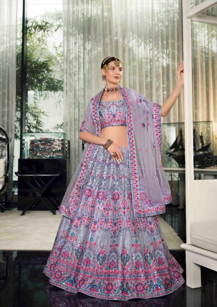 violet silk Thread Embroidered Wedding Wear Lehenga Choli