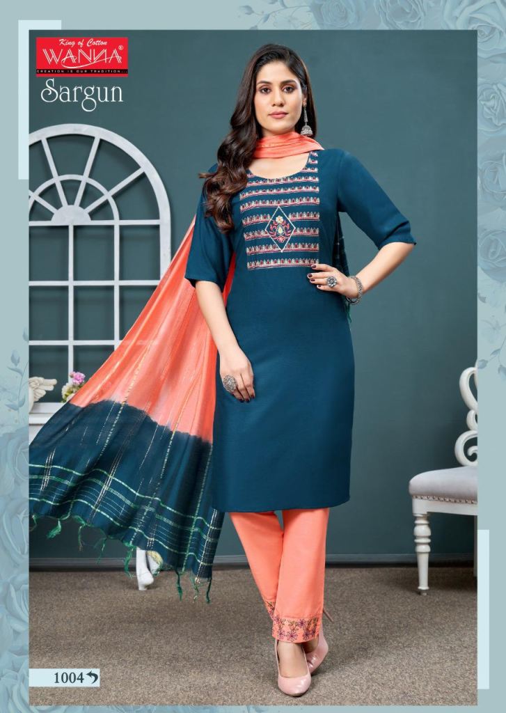 wanna sargun Rayon Slub print Kurti Pant with Dupatta collection 