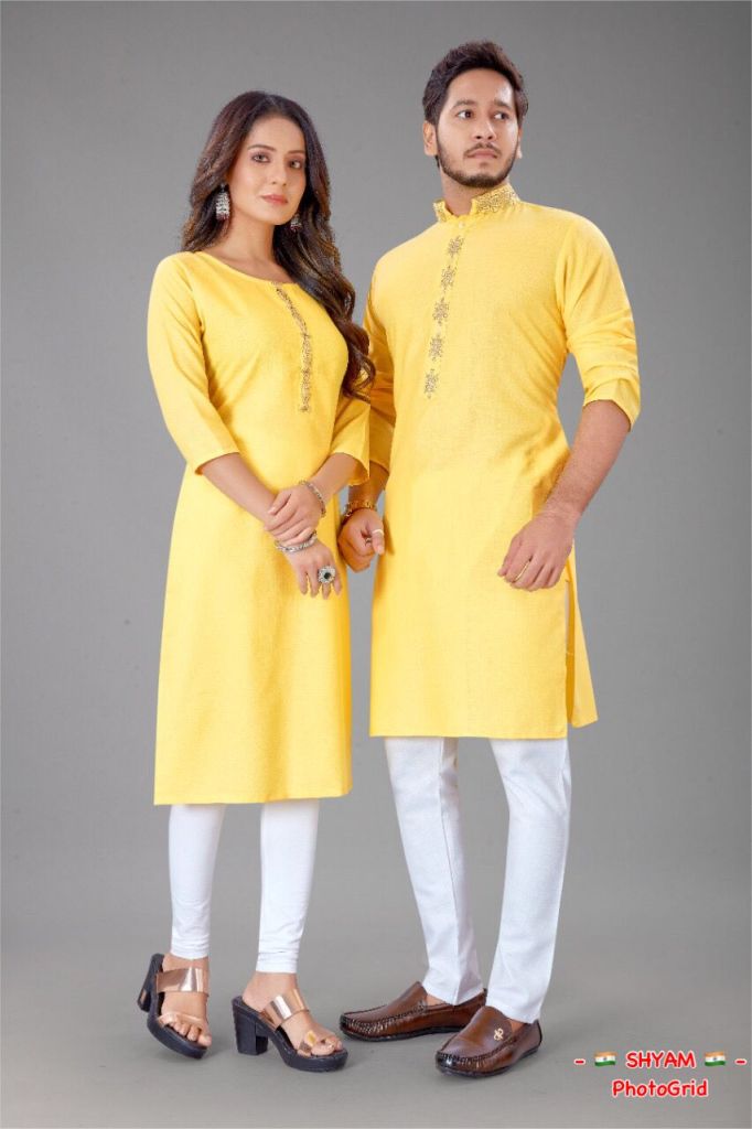 yellow  kurta with Kurti Best Couple Trendy Stylish combo collection